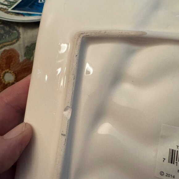 Mud pie Square Christmas tree Dessert plate Burlap Bow New Stripes Holiday RARE - Picture 7 of 10